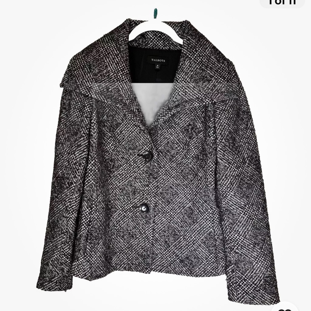 Talborts Blazer Size 10 Wool 50% Outer Shell Black Tweed Button Up Pockets